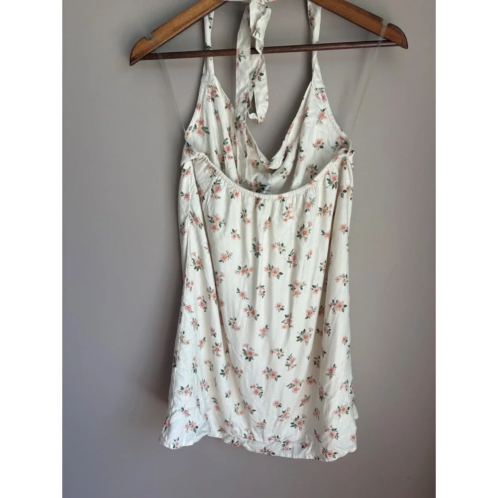 American Eagle Floral Halter Mini Dress XS Cream Pink Cowl Neck Viscose NWT - Picture 6 of 10